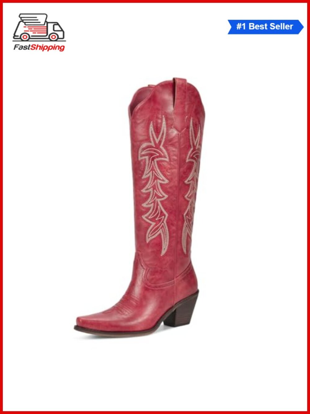 ✨ Pointed Toe Knee High Cowboy Boots Faux Leather Western Embroidered